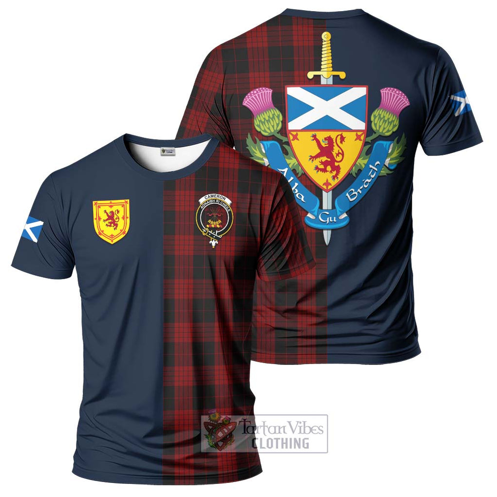 Tartan Vibes Clothing Cameron Black and Red Tartan T-Shirt Alba with Scottish Lion Royal Arm Half Style