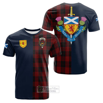 Cameron Black and Red Tartan Cotton T-shirt Alba with Scottish Lion Royal Arm Half Style