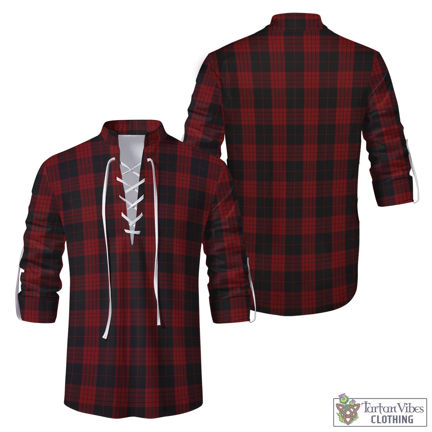 Tartan Vibes Clothing Cameron Black and Red Tartan Men's Scottish Traditional Jacobite Ghillie Kilt Shirt