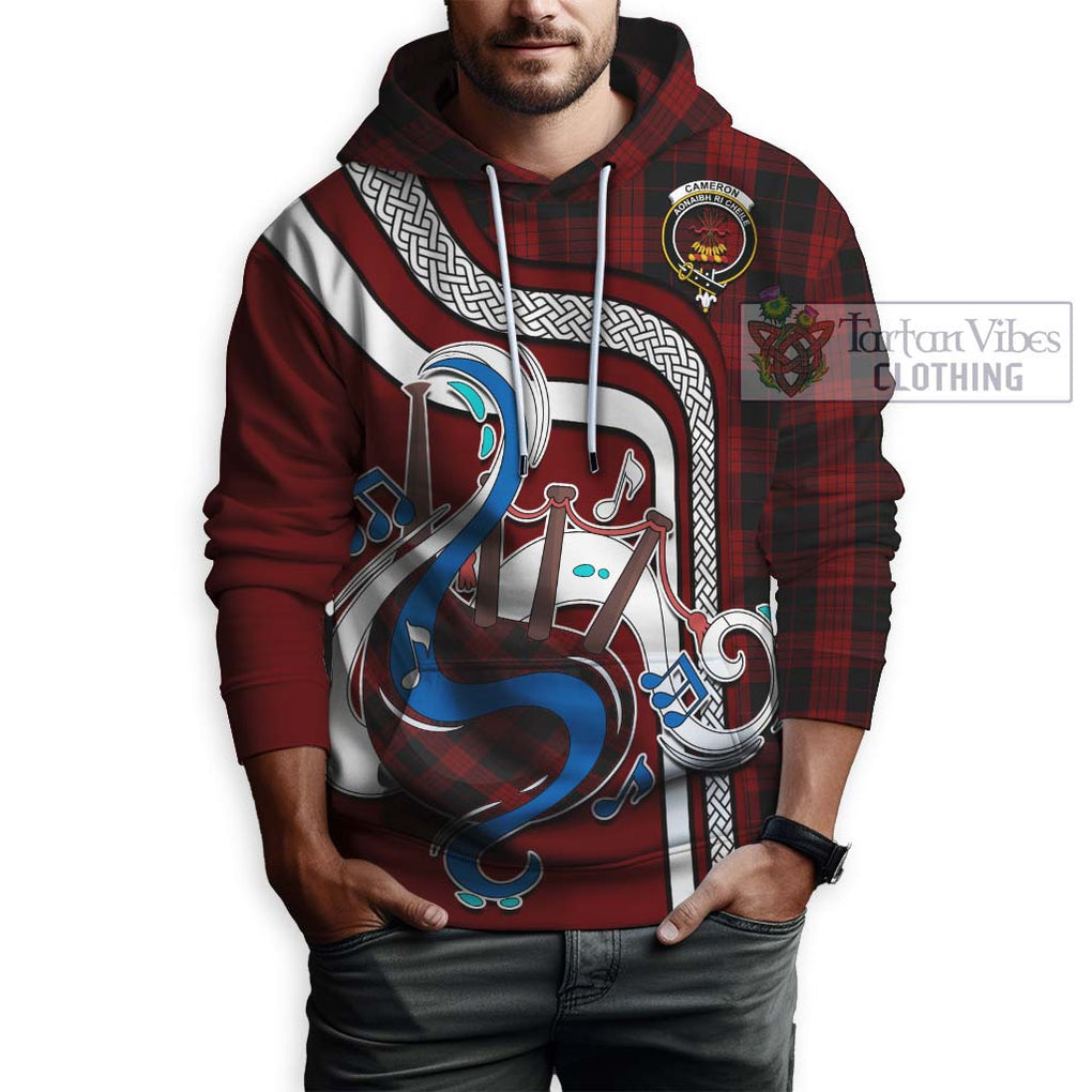 Cameron Black and Red Tartan Hoodie with Epic Bagpipe Style Zip Hoodie - Tartanvibesclothing Shop