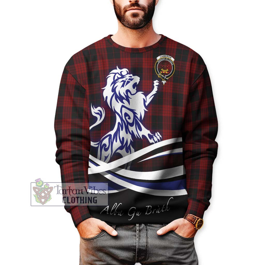 Cameron Black and Red Tartan Sweatshirt with Alba Gu Brath Regal Lion Emblem Unisex - Tartanvibesclothing Shop