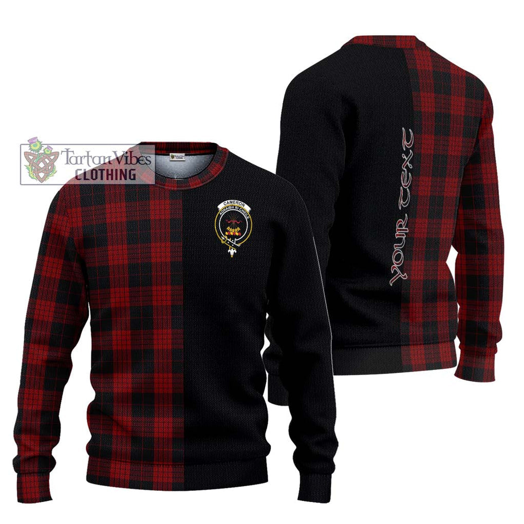 Cameron Black and Red Tartan Knitted Sweater with Family Crest and Half Of Me Style Unisex - Tartanvibesclothing Shop