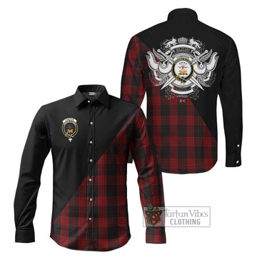 Cameron Black and Red Tartan Long Sleeve Button Shirt with Family Crest and Military Logo Style