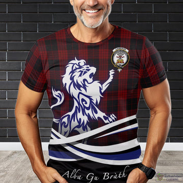 Cameron Black and Red Tartan T-Shirt with Alba Gu Brath Regal Lion Emblem