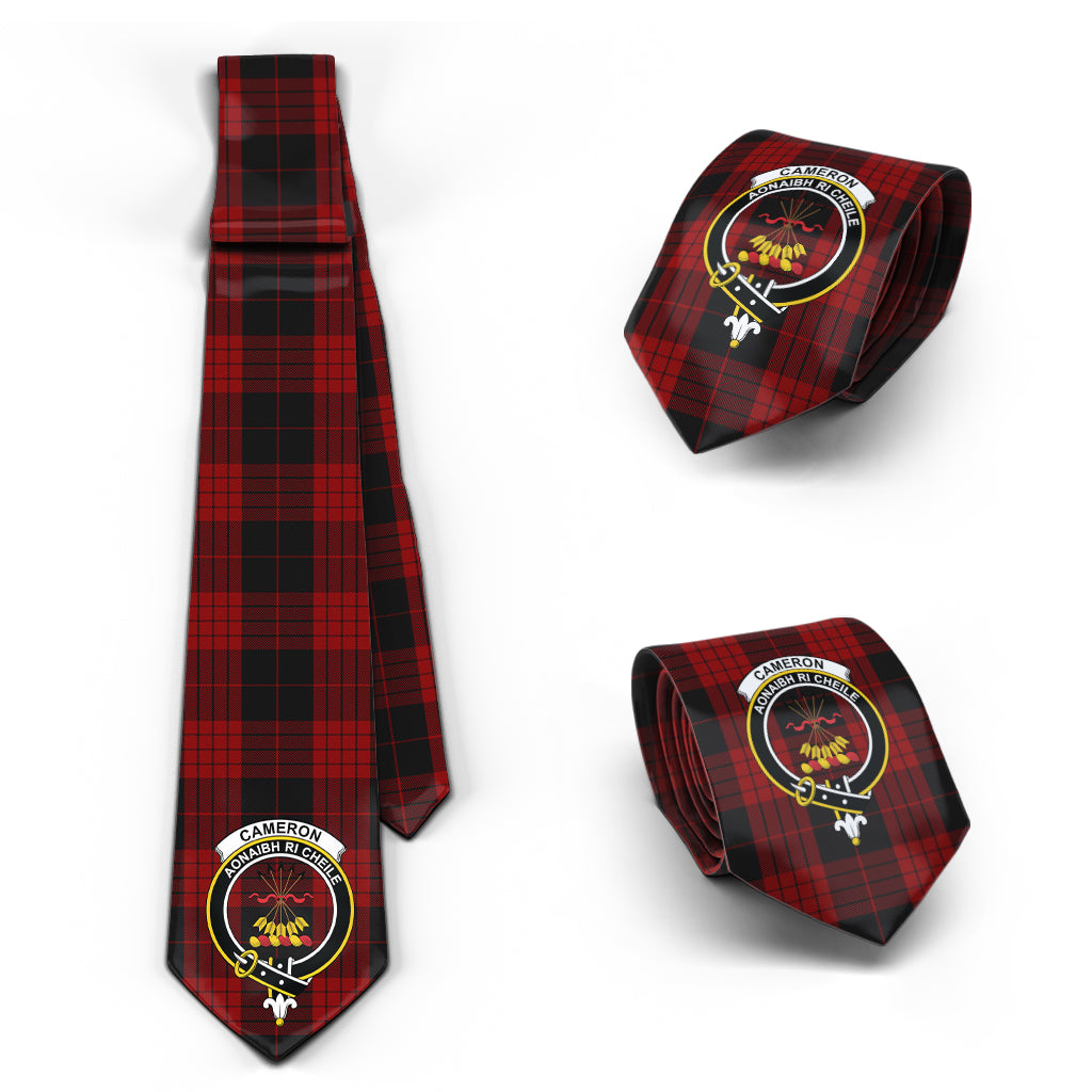 Cameron Black and Red Tartan Classic Necktie with Family Crest Necktie One Size - Tartan Vibes Clothing