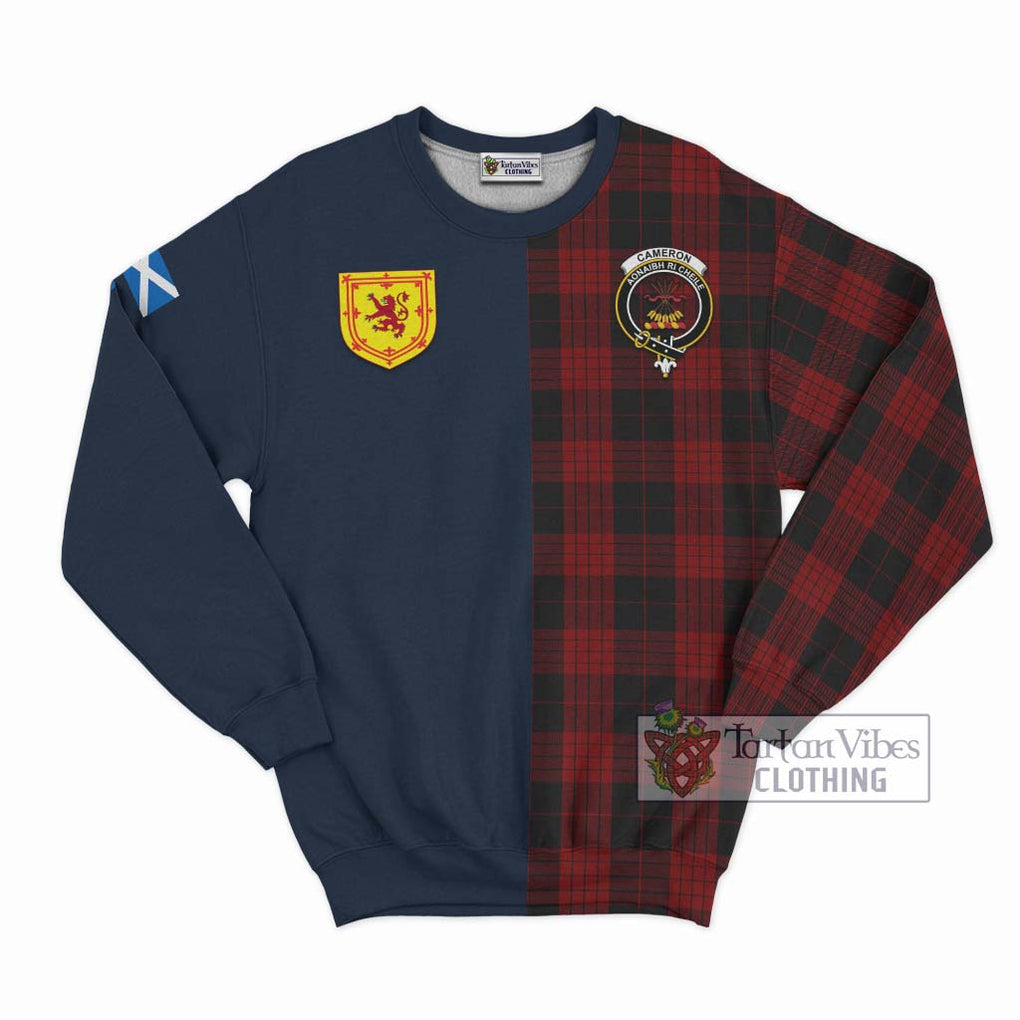 Tartan Vibes Clothing Cameron Black and Red Tartan Sweatshirt with Scottish Lion Royal Arm Half Style