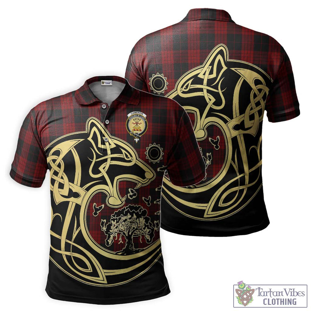 Cameron Black and Red Tartan Polo Shirt with Family Crest Celtic Wolf Style Kid - Tartanvibesclothing Shop