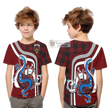 Cameron Black and Red Tartan Kid T-Shirt with Epic Bagpipe Style