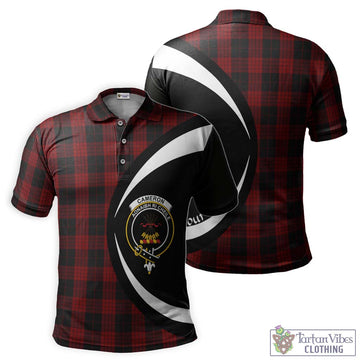 Cameron Black and Red Tartan Men's Polo Shirt with Family Crest Circle Style