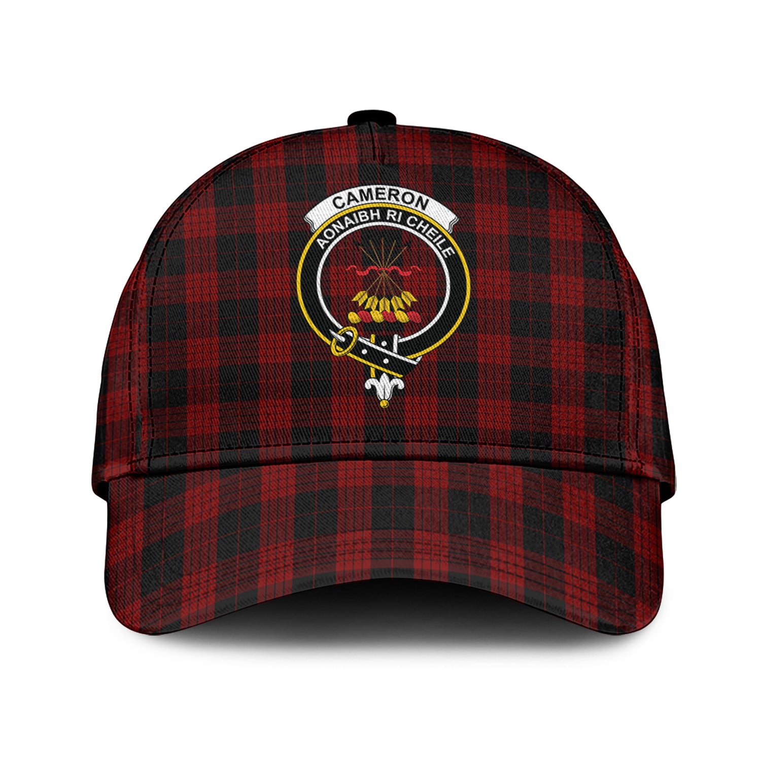 Cameron Black and Red Tartan Classic Cap with Family Crest Classic Cap Universal Fit - Tartan Vibes Clothing