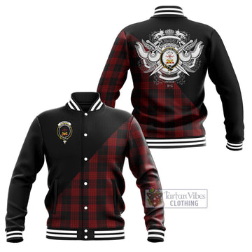 Cameron Black and Red Tartan Baseball Jacket with Family Crest and Military Logo Style