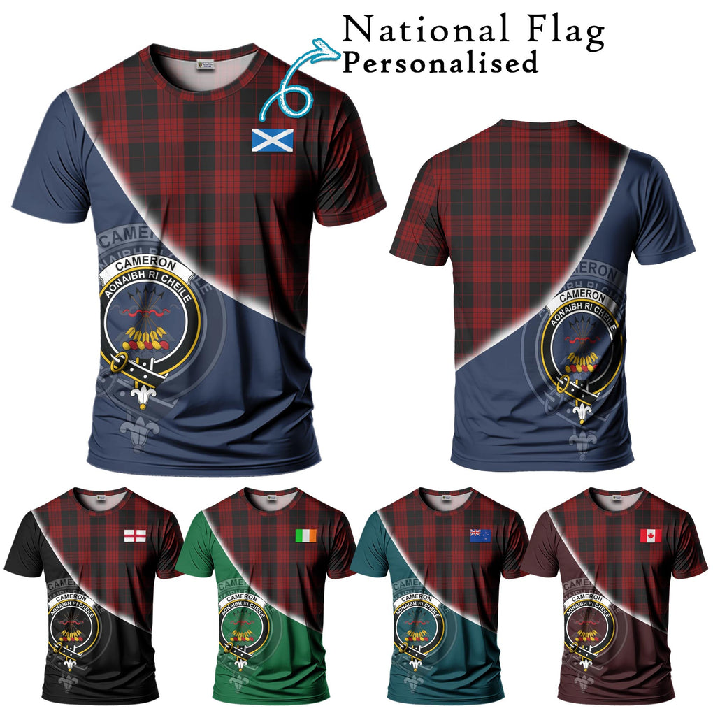 Cameron Black and Red Tartan T-Shirt with Personalised National Flag and Family Crest Half Style Kid's Shirt - Tartanvibesclothing Shop