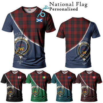 Cameron Black and Red Tartan T-Shirt with Personalised National Flag and Family Crest Half Style