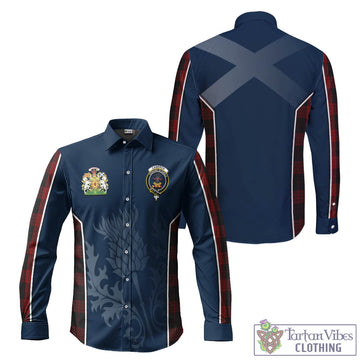 Cameron Black and Red Tartan Long Sleeve Button Up Shirt with Family Crest and Scottish Thistle Vibes Sport Style