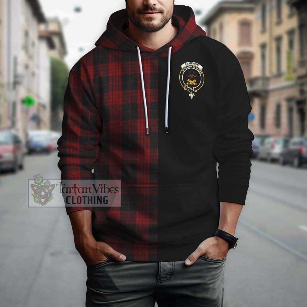 Cameron Black and Red Tartan Hoodie with Family Crest and Half Of Me Style Zip Hoodie - Tartanvibesclothing Shop