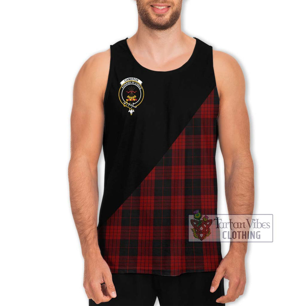 Cameron Black and Red Tartan Men's Tank Top with Family Crest and Military Logo Style Men - Tartanvibesclothing Shop