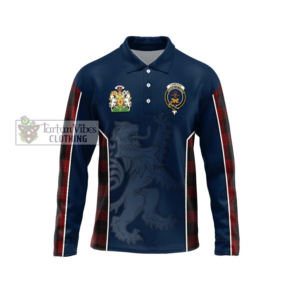 Cameron Black and Red Tartan Long Sleeve Polo Shirt with Family Crest and Lion Rampant Vibes Sport Style Unisex - Tartan Vibes Clothing