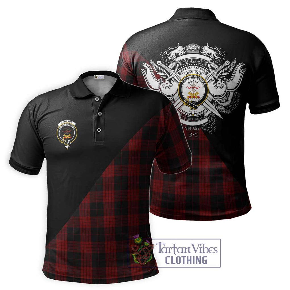 Cameron Black and Red Tartan Polo Shirt with Family Crest and Military Logo Style Kid - Tartanvibesclothing Shop