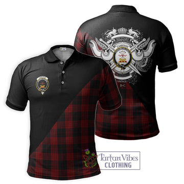 Cameron Black and Red Tartan Polo Shirt with Family Crest and Military Logo Style