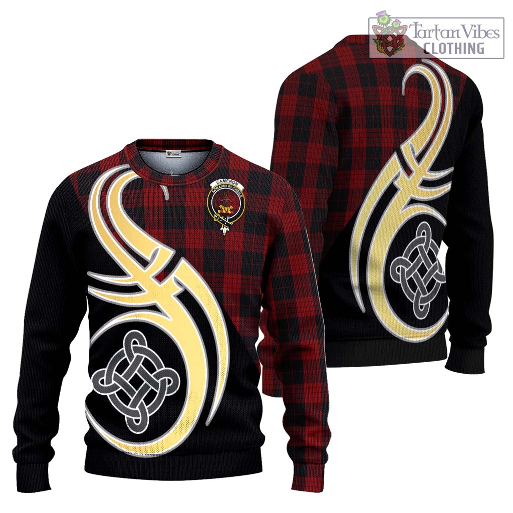 Cameron Black and Red Tartan Knitted Sweater with Family Crest and Celtic Symbol Style Unisex - Tartan Vibes Clothing