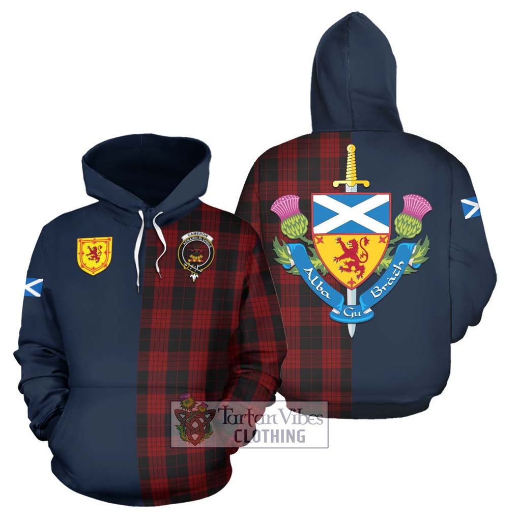 Tartan Vibes Clothing Cameron Black and Red Tartan Hoodie with Scottish Lion Royal Arm Half Style