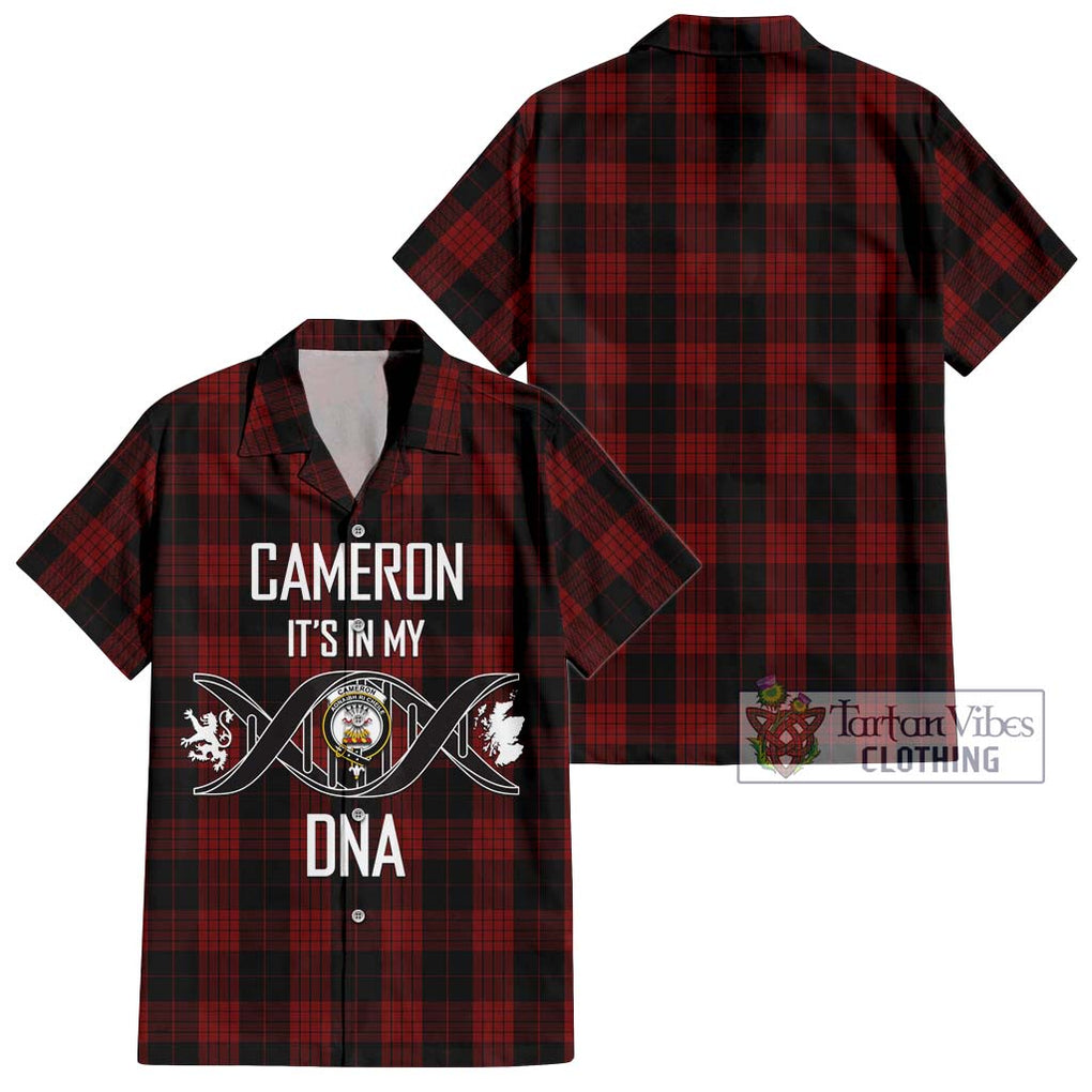 Cameron Black and Red Tartan Short Sleeve Button Shirt with Family Crest DNA In Me Style Kid - Tartanvibesclothing Shop