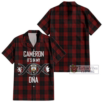 Cameron Black and Red Tartan Short Sleeve Button Shirt with Family Crest DNA In Me Style