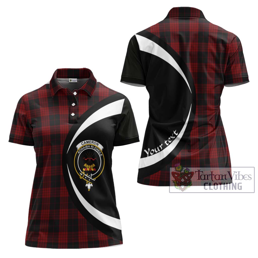 Cameron Black and Red Tartan Women's Polo Shirt with Family Crest Circle Style Women - Tartan Vibes Clothing