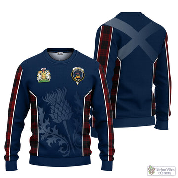 Cameron Black and Red Tartan Knitted Sweatshirt with Family Crest and Scottish Thistle Vibes Sport Style