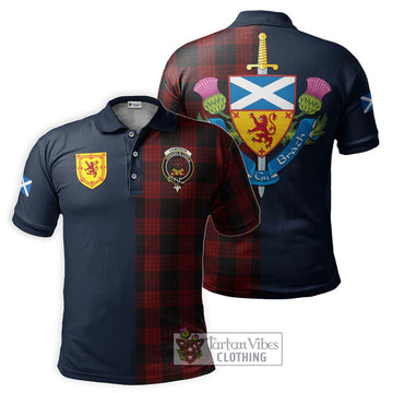 Cameron Black and Red Tartan Polo Shirt Alba with Scottish Lion Royal Arm Half Style