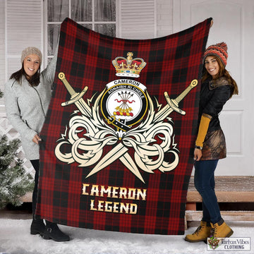 Cameron Black and Red Tartan Blanket with Clan Crest and the Golden Sword of Courageous Legacy