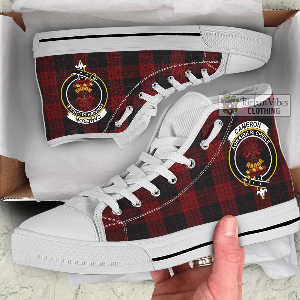 Tartan Vibes Clothing Cameron Black and Red Tartan High Top Shoes with Family Crest