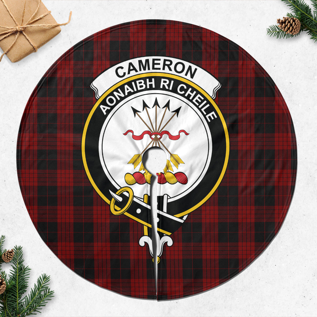 Cameron Black and Red Tartan Christmas Tree Skirt with Family Crest - Tartanvibesclothing