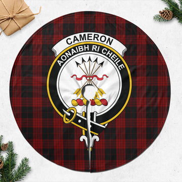 Cameron Black and Red Tartan Christmas Tree Skirt with Family Crest