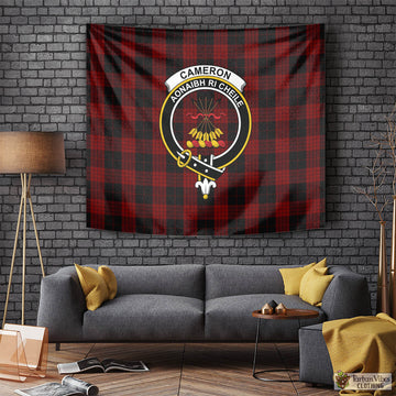 Cameron Black and Red Tartan Tapestry Wall Hanging and Home Decor for Room with Family Crest