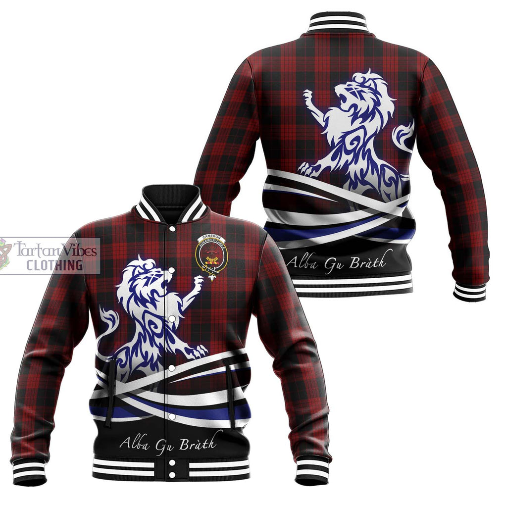 Cameron Black and Red Tartan Baseball Jacket with Alba Gu Brath Regal Lion Emblem Unisex - Tartanvibesclothing Shop