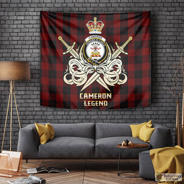 Cameron Black and Red Tartan Tapestry with Clan Crest and the Golden Sword of Courageous Legacy