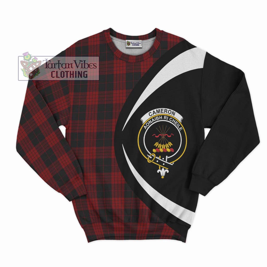 Tartan Vibes Clothing Cameron Black and Red Tartan Sweatshirt with Family Crest Circle Style