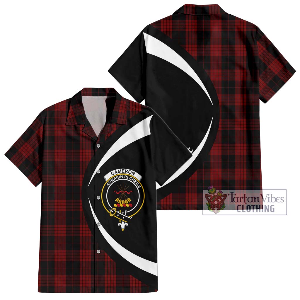 Cameron Black and Red Tartan Short Sleeve Button Up with Family Crest Circle Style Kid - Tartan Vibes Clothing