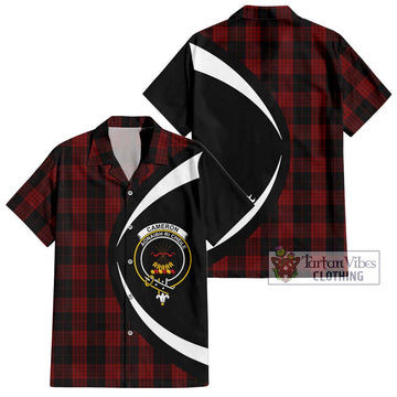 Cameron Black and Red Tartan Short Sleeve Button Up with Family Crest Circle Style