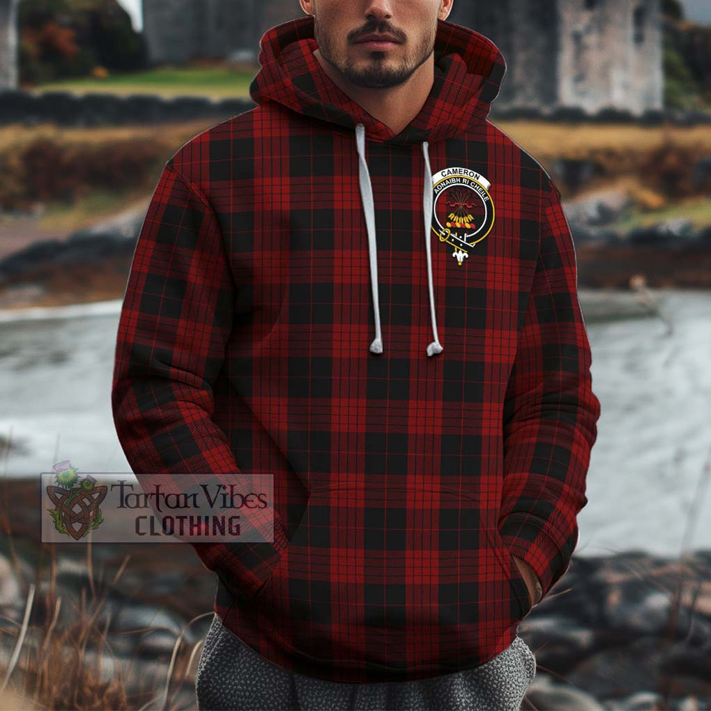 Cameron Black and Red Tartan Cotton Hoodie with Family Crest Pullover Hoodie XS - Tartan Vibes Clothing