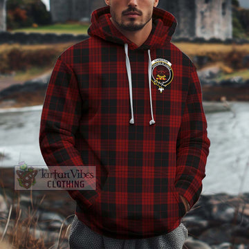 Cameron Black and Red Tartan Cotton Hoodie with Family Crest