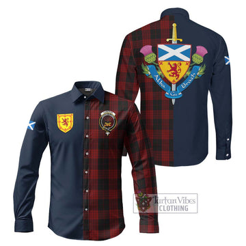 Cameron Black and Red Tartan Long Sleeve Button Shirt Alba with Scottish Lion Royal Arm Half Style