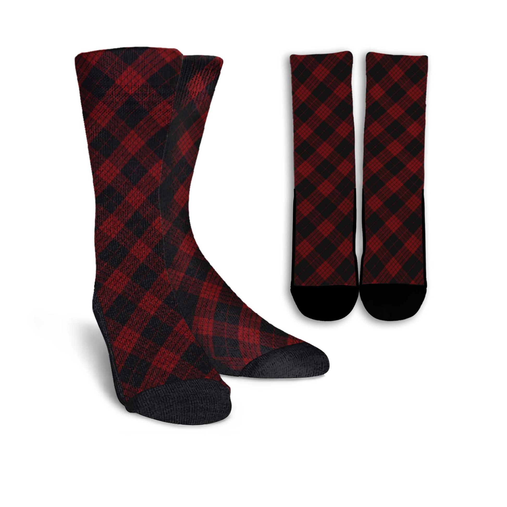 Cameron Black and Red Tartan Crew Socks Cross Tartan Style - Tartanvibesclothing