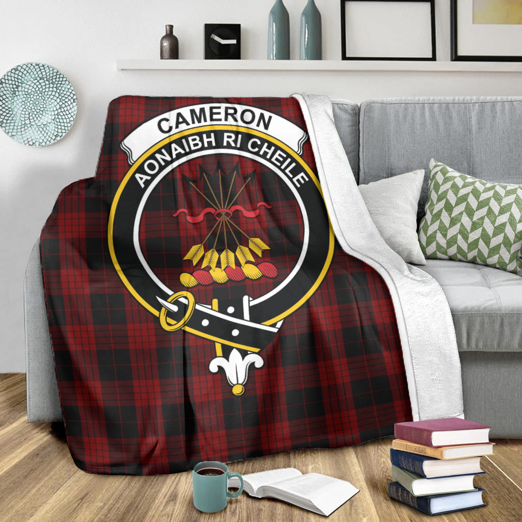 Cameron Black and Red Tartan Blanket with Family Crest X-Large 59 x 79 inches 150 x 200 cm - Tartan Vibes Clothing