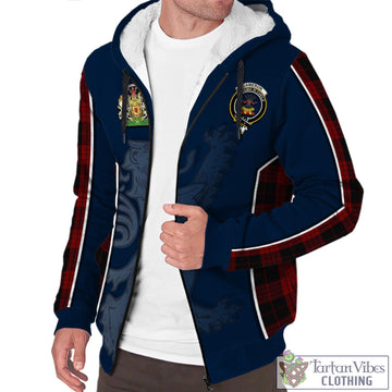 Cameron Black and Red Tartan Sherpa Hoodie with Family Crest and Lion Rampant Vibes Sport Style