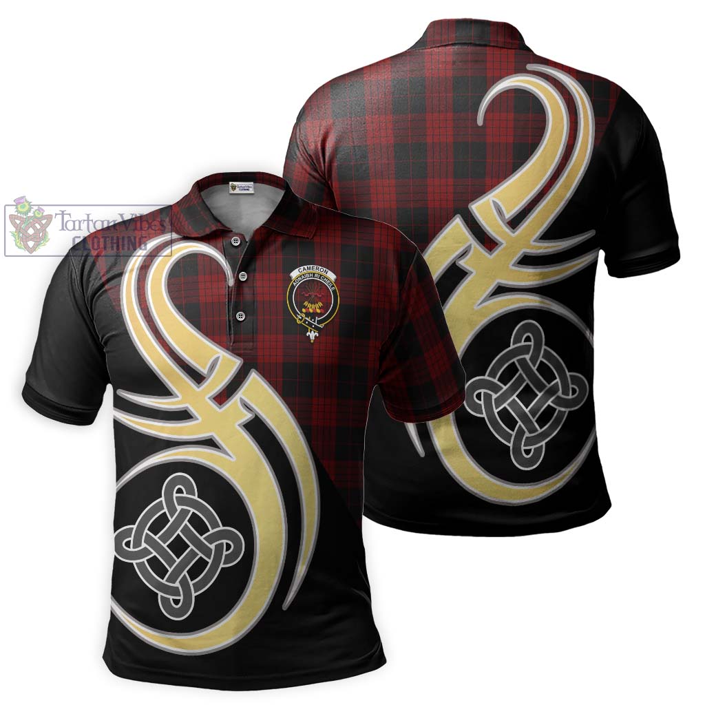 Cameron Black and Red Tartan Polo Shirt with Family Crest and Celtic Symbol Style Kid - Tartan Vibes Clothing