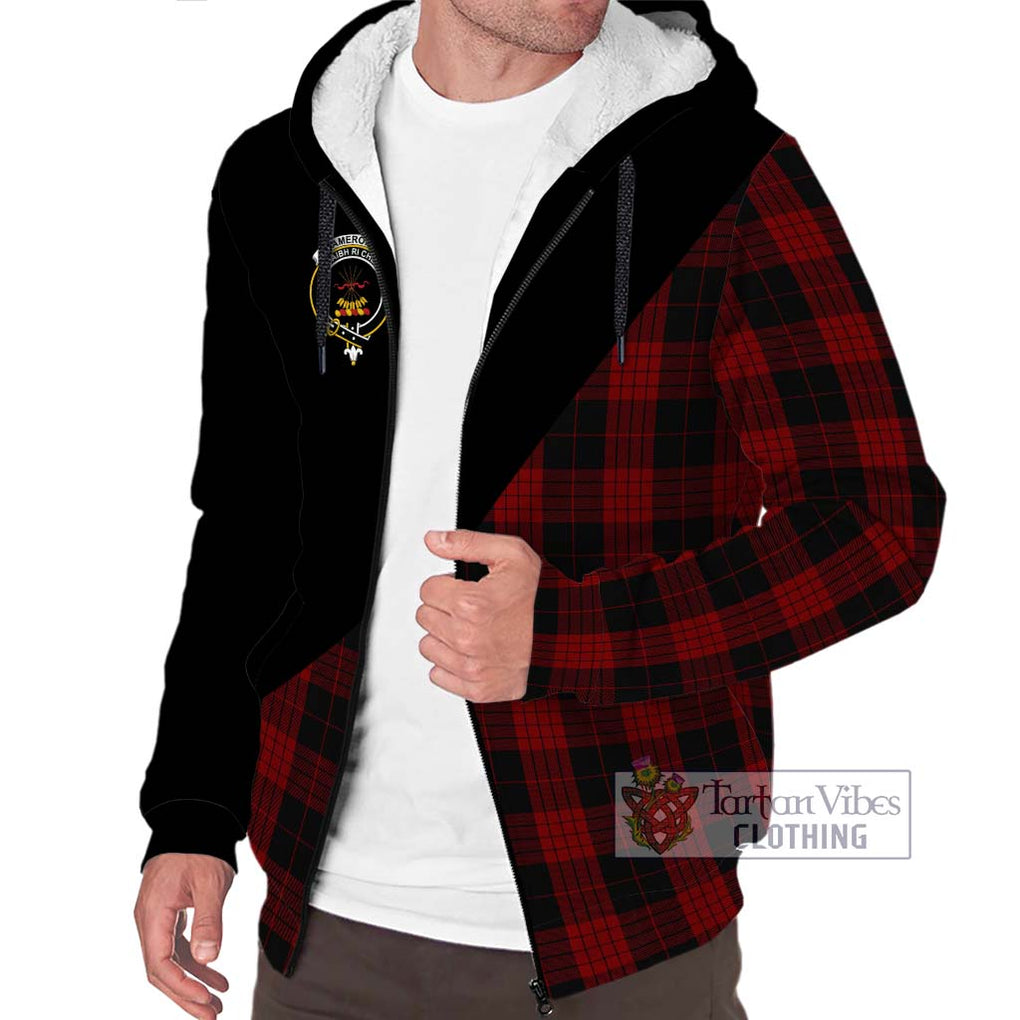 Cameron Black and Red Tartan Sherpa Hoodie with Family Crest and Military Logo Style Unisex S - Tartanvibesclothing Shop