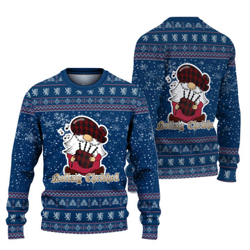 Cameron Black and Red Clan Christmas Family Ugly Sweater with Funny Gnome Playing Bagpipes