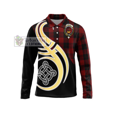 Cameron Black and Red Tartan Long Sleeve Polo Shirt with Family Crest and Celtic Symbol Style